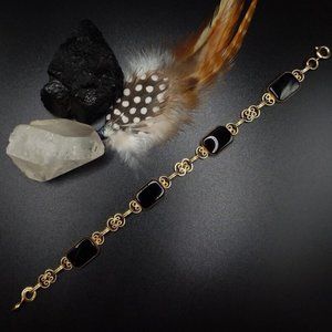 ONYX Victorian Bracelet | Signed | Panel Style Bracelet | Rectangular Bezel Set